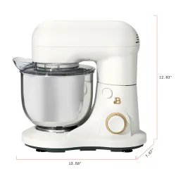 Beautiful Batidora de Pie de 3,5 Cuartos, Glaseado Blanco con Batidora Plana, Gancho para Masa y Batidor con Forma de Globo